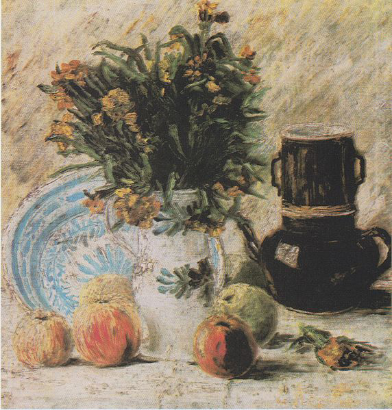 Vase with Flowers, Coffeepot and Fruit